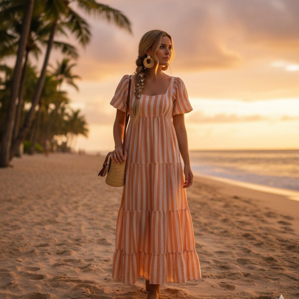 Show Me Your MuMu Striped Pink/Orange and White Maxi Dress Size M